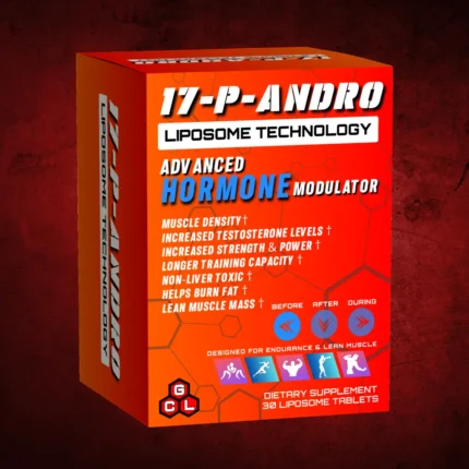 Coregenix Lab 17‑P‑Andro supplement packaging with liposome technology promoting endurance, lean muscle, and strength.