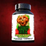 Coregenix Lab Angry Bulk bottle with muscular pumpkin mascot and green flames, labeled as a muscle‑mass support dietary supplement (30 micro tablets).